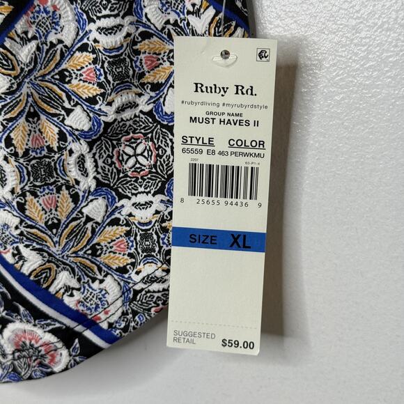 Ruby Rd Shirt Womens XL Black Multi Must Haves II Stretch Boho Tunic Top NEW - Picture 3 of 7